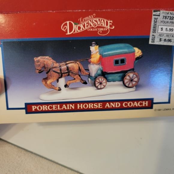 Vintage 1991 Lemax Dickensvale Collectibles Porcelain Horse & Coach - Picture 2 of 3